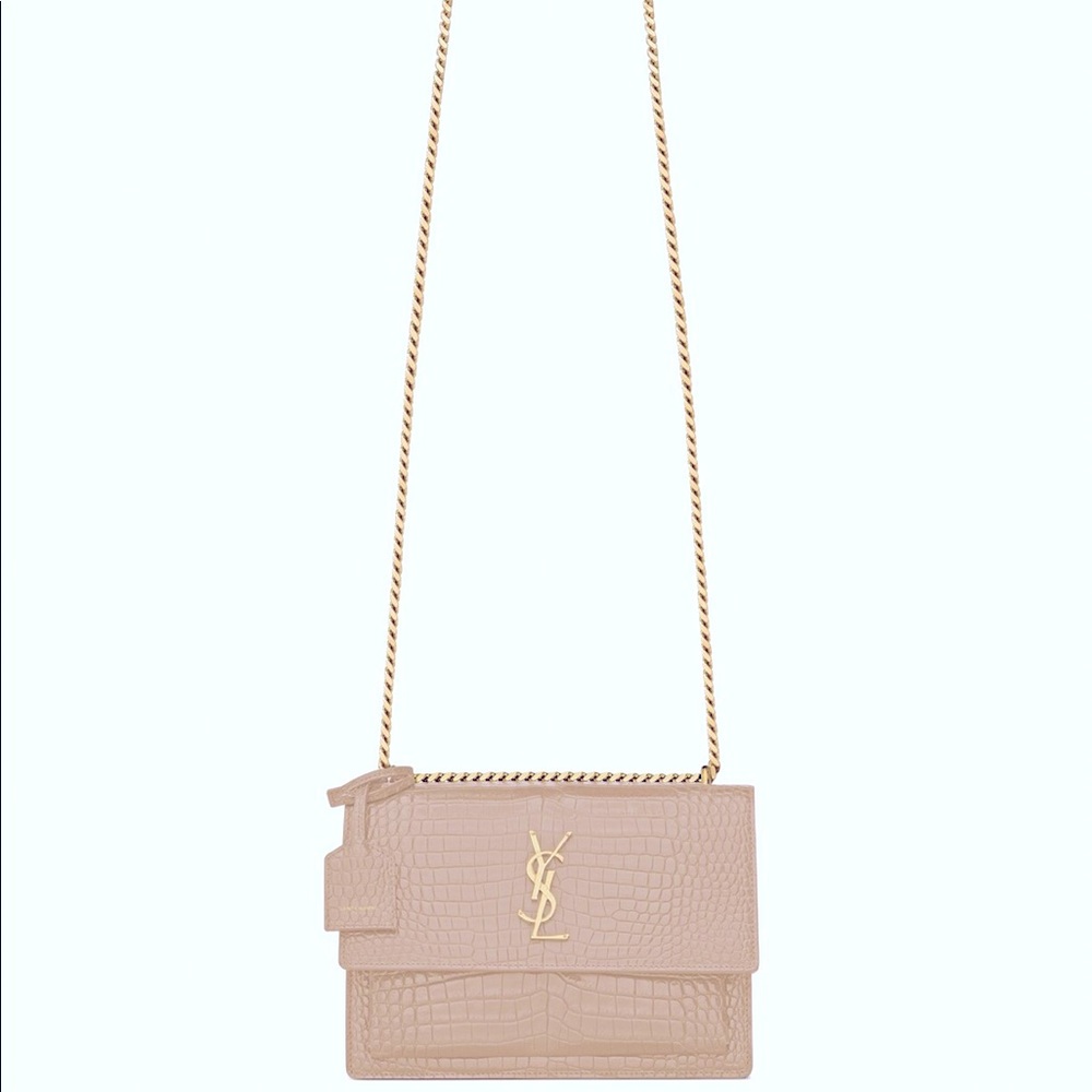 YSL Sunset Medium Chain Bag in crocodile embossed shiny leather